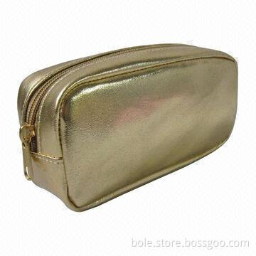 Cosmetic Bag for Pormotion Made of Gold Metallic PVC, with Nylon Zipper and Quilting